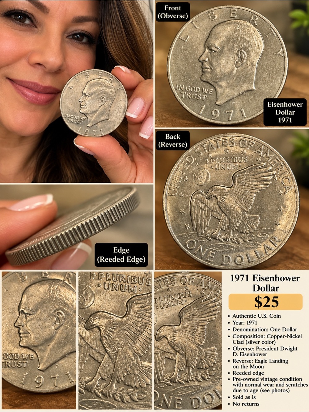 1971 Eisenhower Dollar - Silver-Tone One Dollar Coin